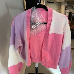 NWT Color Block Pink and White Women's Cropped Sweater